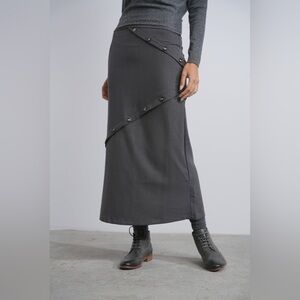 UDEL Grey Button Tailored Structured Chic High-Waist A-Line Modest Maxi Skirt S